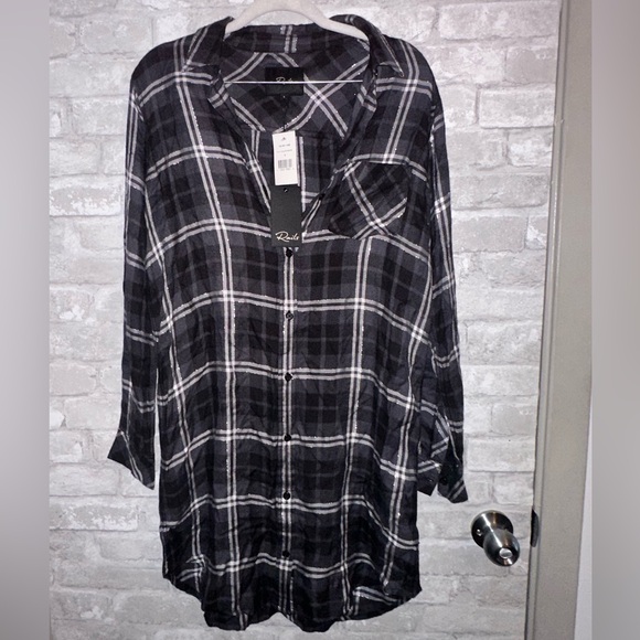 NWT Rails Bianca Dress Onyx Slate White Black Plaid Long Shirt Sz S #S2 - Picture 4 of 7